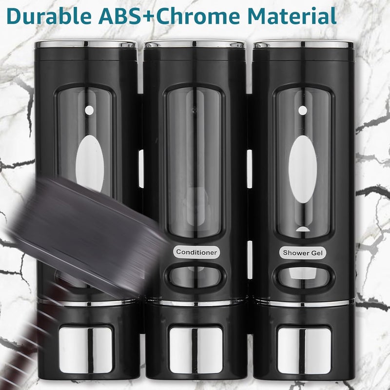pollock Shampoo and Conditioner Dispenser,Shower Shampoo Dispenser 3 Chamber No Drilled Shampoo Dispenser for Shower Wall Mounted Shower Dispenser Body Wash Dispenser for Bathroom Kitchen Hotel, Black - Image 5